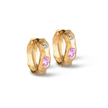 ENAMEL Copenhagen Hoops, Leonora Earrings Pink/White CZ