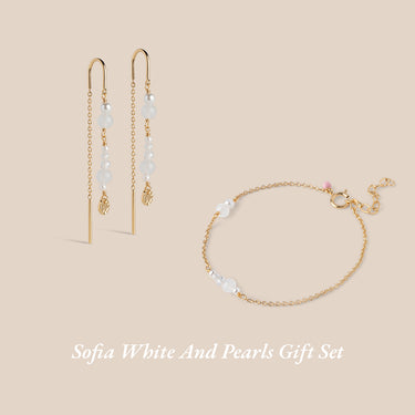 Sofia White & Pearls Gift Set Øreringe & Armbånd