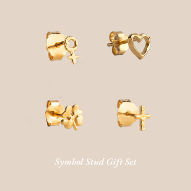 Symbols Stud Gift Set (Organic Heart, Feminine Power, Clover Mini, Protective Cross)