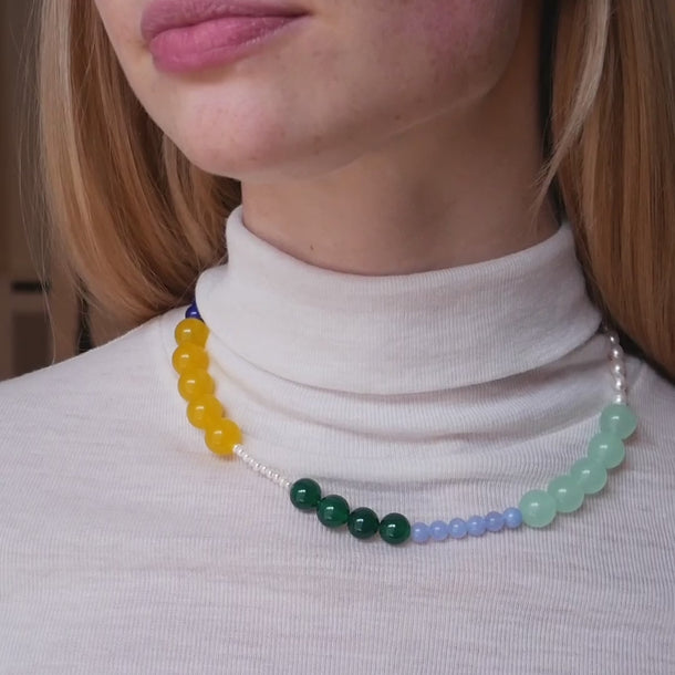 ENAMEL Copenhagen Halskæde, Tanya Necklaces Green, Blue, Yellow and Pearls