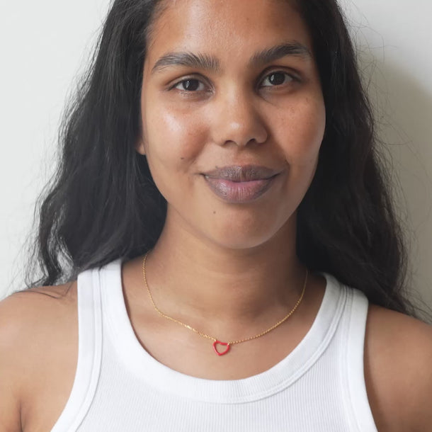 ENAMEL Copenhagen Halskæde, Organic Enamel Heart Necklaces Red