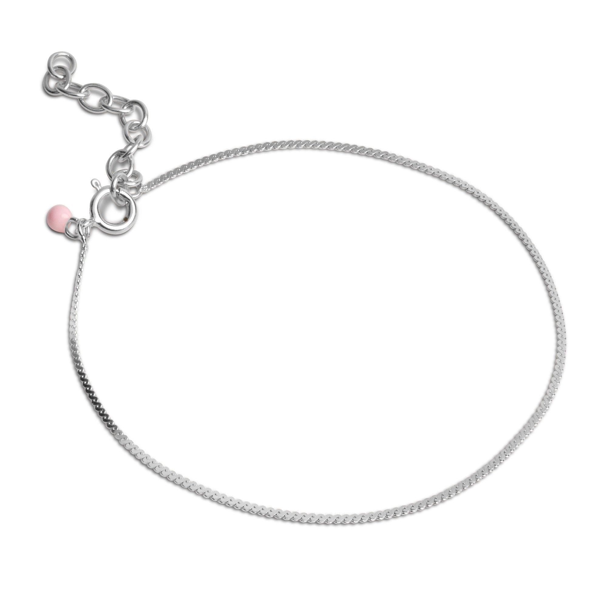 Enamel Copenhagen armbånd i sølv med en simpel kæde og lille simpelt vedhæng i lyserød